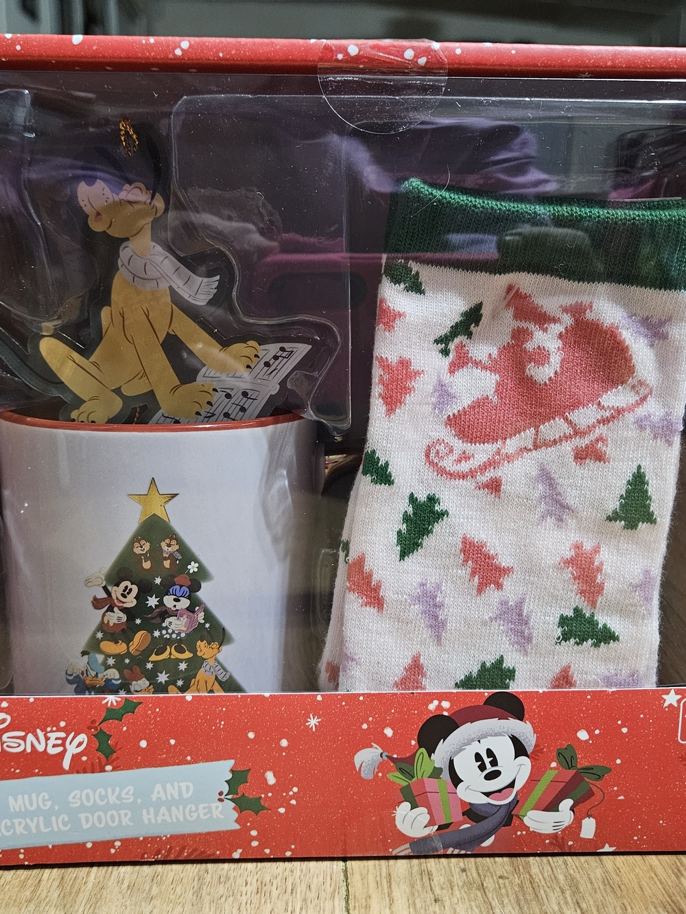 Disney Holiday Mug, Socks and Acrylic Door Hanger Gift Set & Acrylic Door Hanger